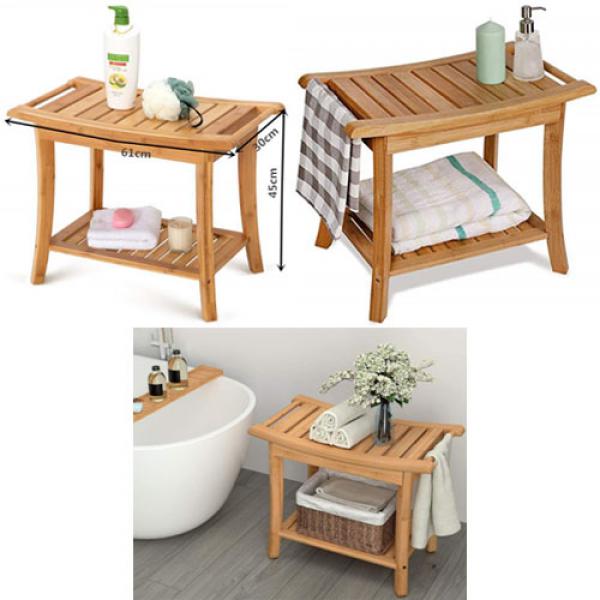 Wood Shower Bench with Carry Handles