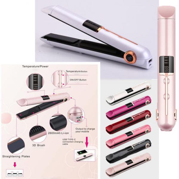 Travel Mini Cordless 2 in 1 Rechargeable Battery Operated Hair Straightener With Teeth