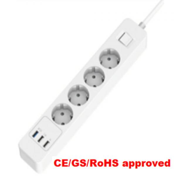 4 Outlet 3 USB(QC3.0) Power Strip with EU Plug