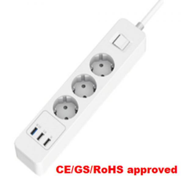 3 Outlet 3 USB(QC3.0) Power Strip with EU Plug