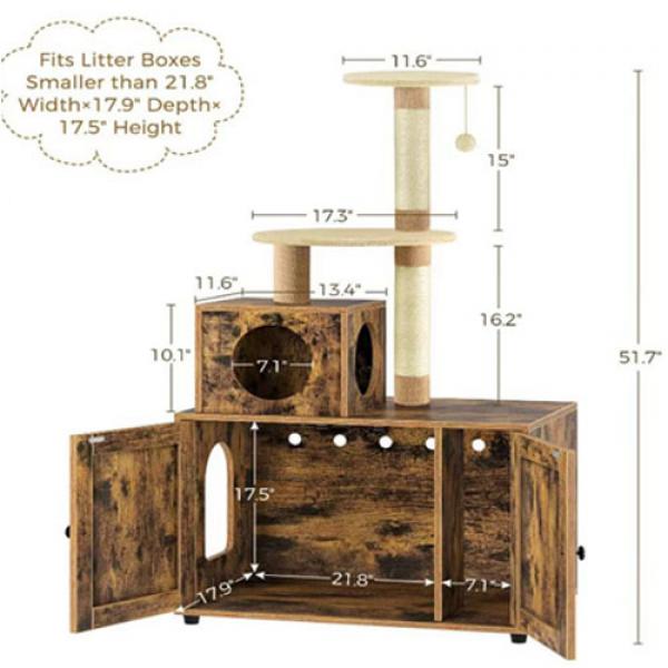 Cat Litter Box Enclosure,Wooden Cat House with Cat Tree Tower